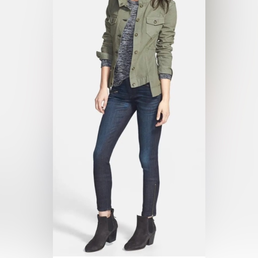 Rag & Bone Kensington Moto Skinny Jeans Dark Blue Zip Detail Size 24 NWT